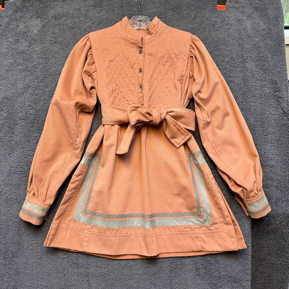 Vintage Unique Rose Corduroy Tunic With Nehru Collar & Quilted Bodice - Picture 15 of 16